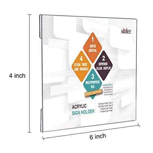 Niubee 4x6 inch Wall Mount Acrylic Sign Holder with 3M Tape Adhesive for Office, Home, Store, Restaurant, No Drilling - Horizontal (12 Pack)