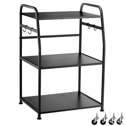 Printer Stand - Large 3 Tier Printer Table with Adjustable Storage Shelf - Rolling Cart with Wheels -Stable Desk for Home Office Use (Black)
