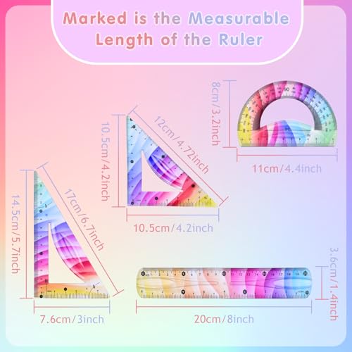 Valtiner Flexible 8 Inch Ruler Set with Geometry Tools - Bendable Plastic Measurement Kit
