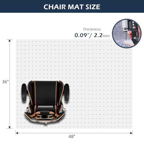 SALLOUS Chair Mat for Carpet, 36" x 48" Office Chair Mat for Carpeted Floors, Heavy Duty Vinyl Floor Mat with Grips, Floor Protector Computer Desk Mat for Home Office (Clear)