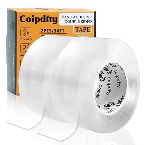 Double Sided Tape for Walls Removable Poster Tape Mount Tape Heavy Duty Sticky Tape for Wall Hanging Pictures Traceless Washable Adhesive Tape R (2Rolls(1.18inx34ft))