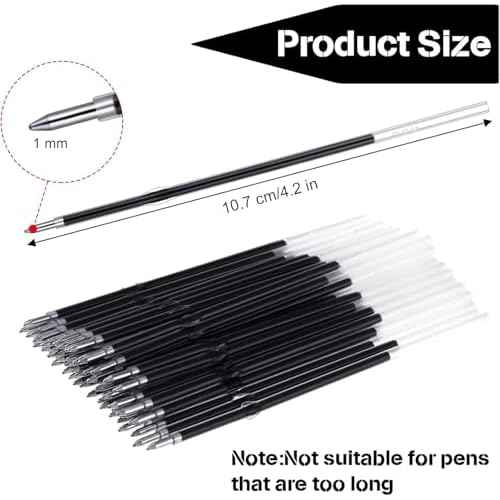 Retractable Ballpoint Pen Refills 30 Pieces 1mm, Medium Point 4.2 Inch Black Ink Refills Smooth Writing for Click Pens