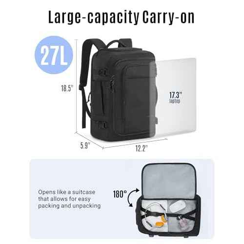 LIGHT FLIGHT Travel Backpack Carry On Flight Approved TSA Friendly Backpack Water-resistant Lightweight Business Large Weekender Bag Casual Daypack 15.6" Laptop Backpack for Men Women,Black