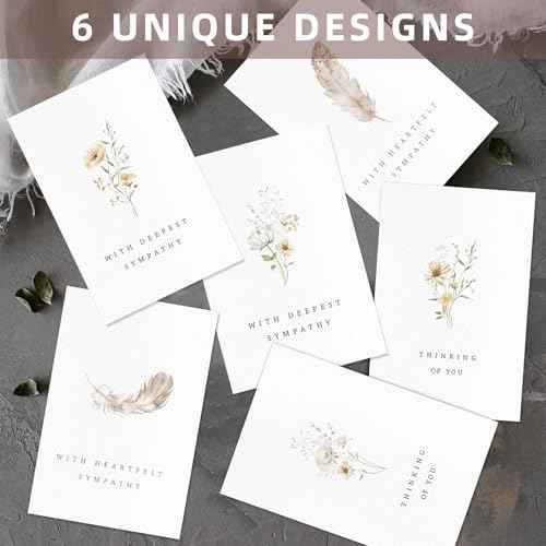 24 Pcs Sympathy Cards with Envelopes, Bulk Condolence Cards with Thoughtful Messages with Adhesive Envelopes and Stickers, 6 Unique Designs