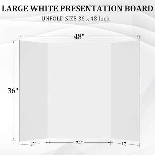Ndsox 4 Pack 36" x 48" White Trifold Poster Board Large Corrugated Tri Fold Business Presentation Boards Picture Posterboard for Science Fairs, School Projects, Event Displays, Art Exhibitions