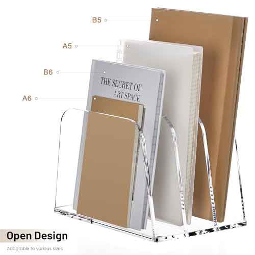 YUXUN Clear Acrylic Desktop File Sorter Organizer,Upright File Organizer, 3-Section Bookshelf for Home Office & Classroom
