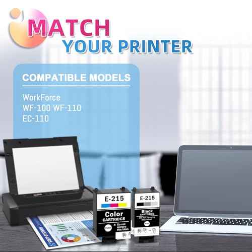 T215 Ink Cartridge (1 Black,1 Tricolor, 2-Pack) Replacement for WF-100 WF-110 EC-C110 Printer