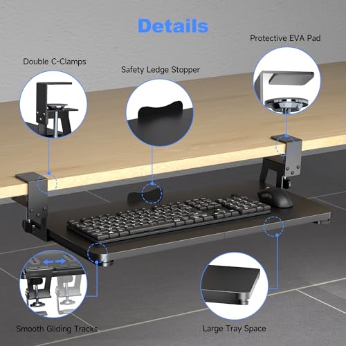 Keyboard Tray Under Desk Large C-Clamp 25.6¡± (30¡± Including Clamps) x 11.8¡± Slide-Out Platform Computer Drawer Pull Out Keyboard & Mouse Tray Black DSF4