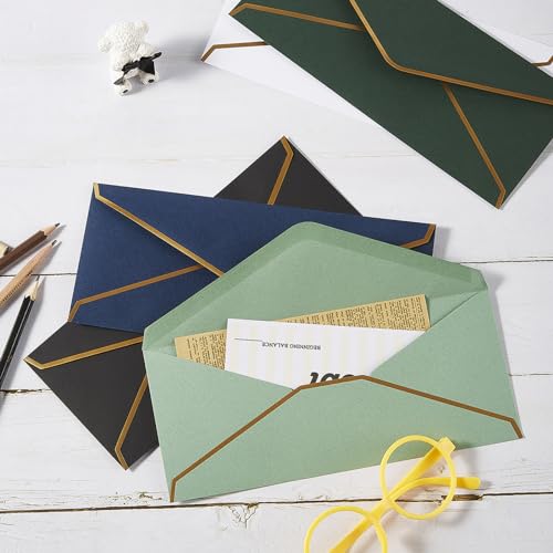 Topeen Navy Blue #10 Business Envelopes with Gold Stickers - Thick Paper Pack