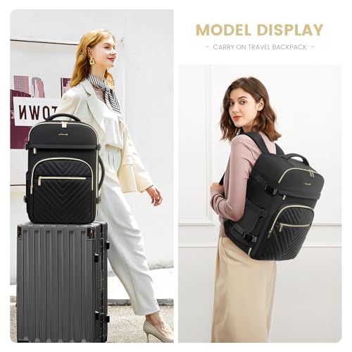 LOVEVOOK Large Travel Backpack for Women, 50L Carry on Backpack for Airplanes, TSA Personal Item Travel Bag for Women fits 18" Laptop, Waterproof Carry on Bags with 4 Packing Cubes, Black