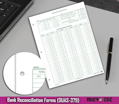 Bank Reconciliation Forms (DUAS-379) 8.5 x 11 Green Ledger Paper, Pack of 25