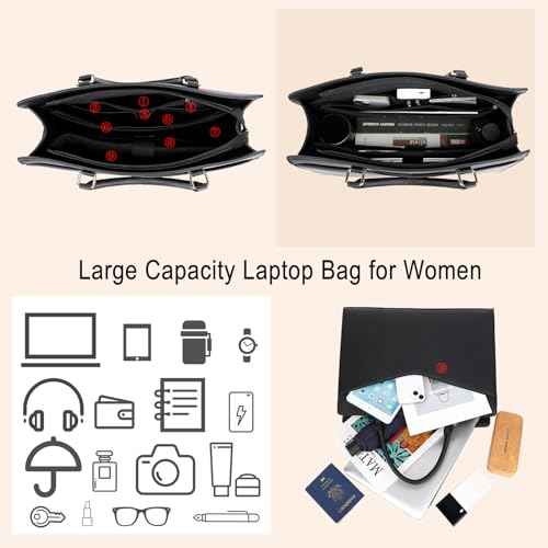 Laptop Bag for Women, 15.6 Inch Computer Tote Bag Leather Work Bag Business Office Briefcase, Computer Tote Bag (Black)
