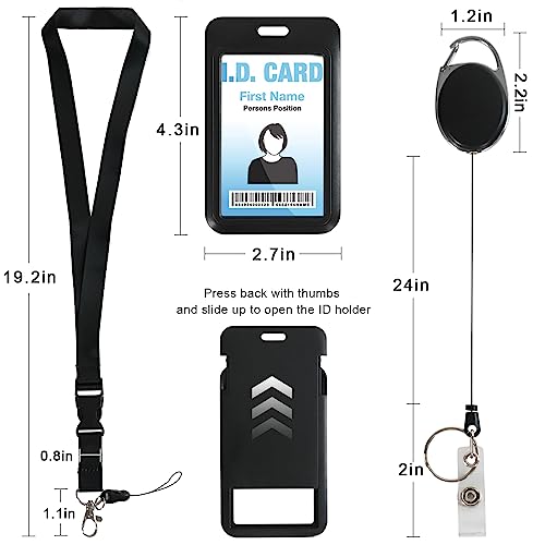 Happyhbt Black Retractable ID Badge Holder with Breakaway Lanyard & 2 Vertical Reels - Detachable Keychain for Nurses, Teachers, Security, Cruise Ship