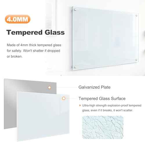 Glass Magnetic Dry Erase Board, 24" x 18" £¨2'x1.5'£© Tempered Glass Whiteboard Wall Mounted Small White Board for Home, Office, School