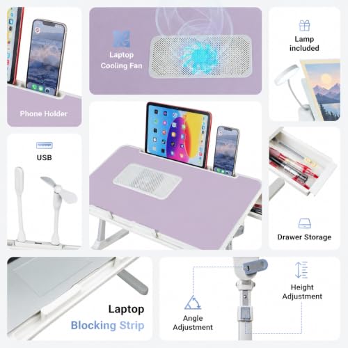 iXTRA Purple Adjustable Laptop Lap Desk with Cooling Fan & USB Light 56x32cm