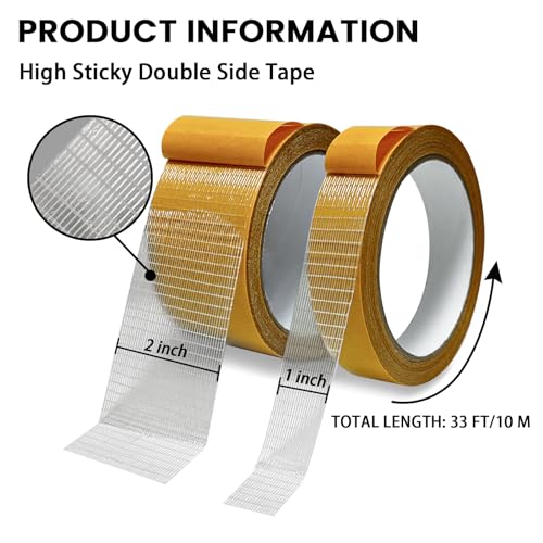 Birllaid Double Sided Fabric Tape Heavy Duty 2in x 33ft / 1in x 33ft