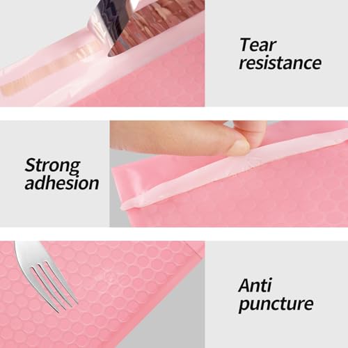 Skardeco 4x8 Inch Pink Bubble Mailers 40 Pack Self-Seal Padded Envelopes for Small Business Packaging (Pink, 4x8-40)
