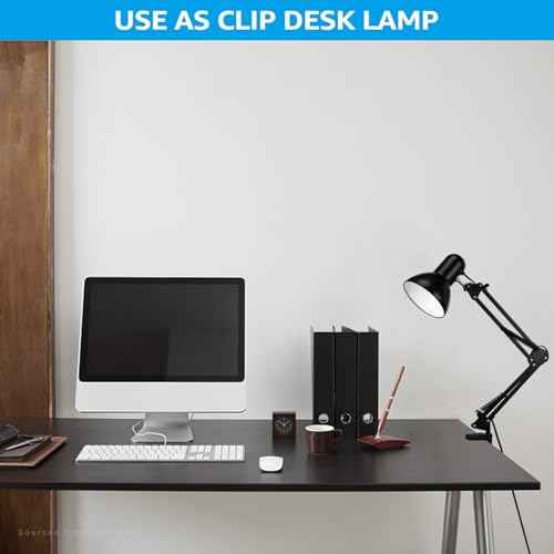 TORCHSTAR Metal Desk Lamp with Clamp, Swing Arm, Architect Adjustable Gooseneck Table Lamp, Clip Desk Lights for Home Office, Work, Study, Reading, E26 Base, Multi-Joint, Black
