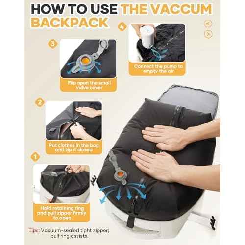 Vacuum Seal Backpack for Clothing Travel with Air Pump Waterproof Laptop Carry On Backpack Personal item Travel Essentials Compression Space Saver Bags Storage with Vacuum System Women Beige