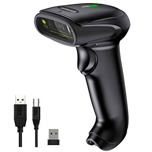 Symcode Bluetooth Barcode Scanner Handheld USB CCD Cordless Barcode Reader Scanner Compatible with 2.4G Wireless & Bluetooth Function & Wired Connection with Windows, Mac,Android, iOS