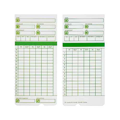 Zzrywuty All Pay Periods, 100 Count Time Cards for Hn3000, 2-Sided, 3 3/8" x 7 3/8", Green