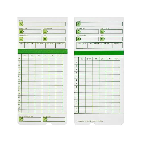 Green Employee Time Cards for Payroll, 3 3/8 x 7 3/8 Inch, 100 Count - Zzrywuty