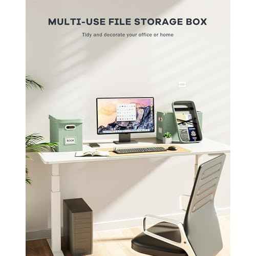 Oterri File Organizer Box with Lid, Hanging Filing File Box with Mesh Pocket, Document Organizer Box for Letter Files, Portable Storage Box(1 PCS, Green)