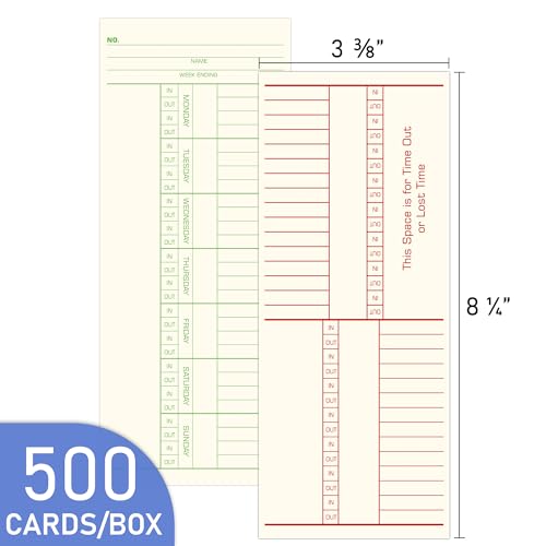 Btlwpy 500 Count Weekly Employee Time Cards 2-Sided, Green/Red Print