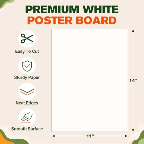 18 Pack White Poster Board 11x14 Inches Dual-Sided 85lb (230GSM) PAPVINE
