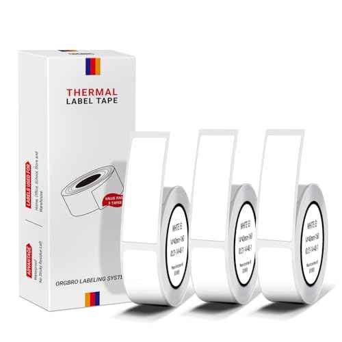 ORGBRO X1 Label Maker Tape, Genuine Thermal Label Print Paper 0.47"¡¿1.57"(12¡¿40mm), Standard Laminated Office Labeling Tape Replacement, 160 Tapes/Roll, 3-Roll, White