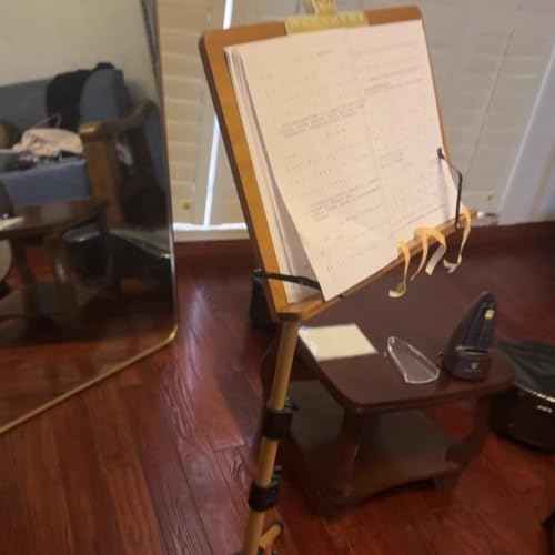 Music Stand for Sheet Music, Adjustable to 68.9in Floor Book Stand Wood for Reading, Laptop Display Stand Standing Book Stand Tablet Stand with Page Paper Clip