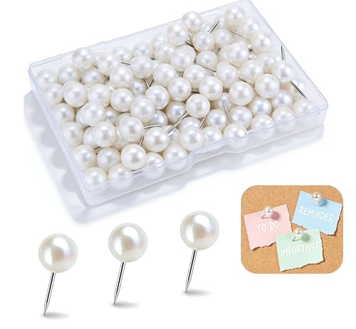Vintrex Pearl White Decorative Push Pins (100 pc) - Large Round Head Thumb Tacks for Bulletin Boards