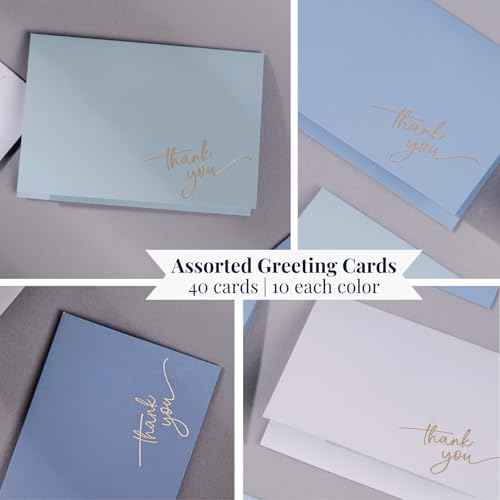 Gold Foil Thank You Cards - Bulk Pack of 40, 5x3.5 Inch with Matching Stickers & Envelopes (Blue) Textured Surface for a Unique Feel - Suitable for Baby Shower, Wedding, Small Business, Graduation