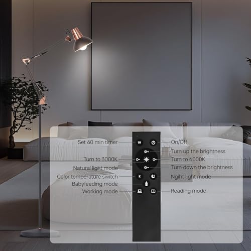 FIRVRE LED Floor Lamp with Remote Control, Dimmable Industrial Floor Light, 3 Usage Modes - Floors Lamp, Table Lamp and Clip Lamp,Pole Lamp for Living Room, Bedroom, Office (LED Bulb Included)
