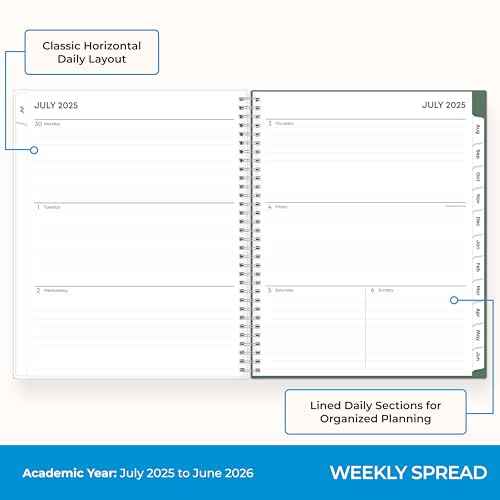 Blue Sky 2025-2026 Weekly and Monthly Academic Year Planner Calendar, July 2025 - June 2026, 8" x 10.875", Flexible Cover, Wirebound, Laminated Tabs, Seychelle