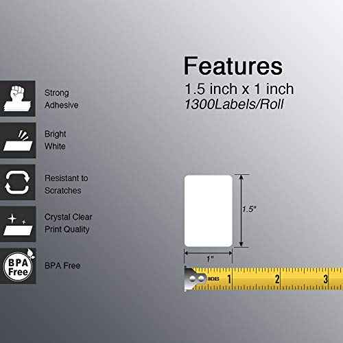 BETCKEY - 1.5" x 1" (38 mm x 25 mm) All Purpose & Address Labels Compatible with Zebra & Rollo Label Printer,Premium Adhesive & Perforated [10 Rolls, 13000 Labels]