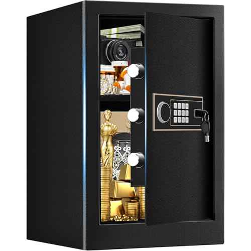 3.4 Cuft Large Fireproof Safe for Home, Safety Box with Programmable Keypad and Spare Keys, Anti-Theft Digital Safe Box Fireproof Waterproof for Money Documents Medicine Valuables, Black