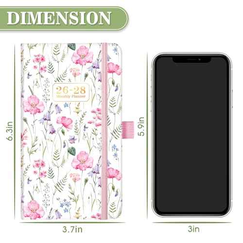 Pocket Calendar 2026-2028 - 3 Year Monthly Planner 2026-2028, January 2026 - December 2028, 6.4" x 3.8", Pocket planner 2026-2028 with Elastic Closure