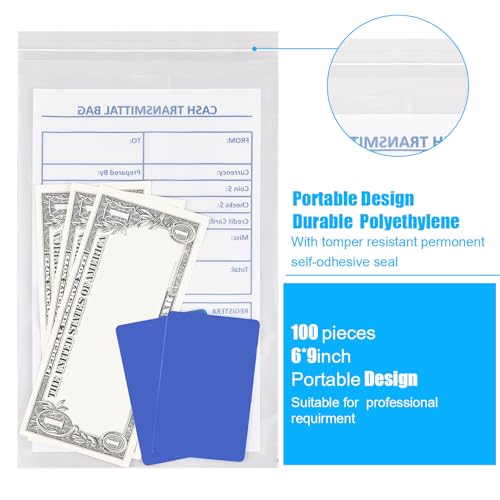 Lewtemi 100 Pack 6x9 Clear Plastic Deposit Bags for Cash with Self-Adhesive Tape