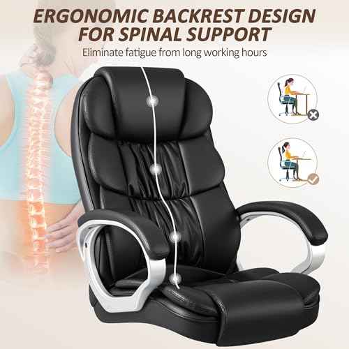 Homall Office Chair High Back Computer Desk Chair, PU Leather Adjustable Height Modern Executive Swivel Task Chair with Padded Armrests and Lumbar Support (Black)