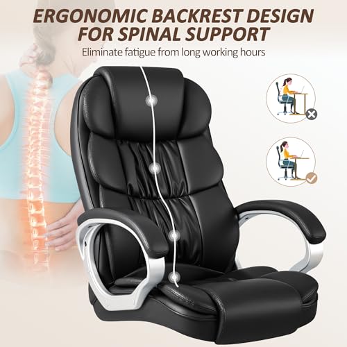 Homall Black Office Chair - High Back Ergonomic PU Leather Swivel Task Chair with Lumbar Support & Padded Armrests
