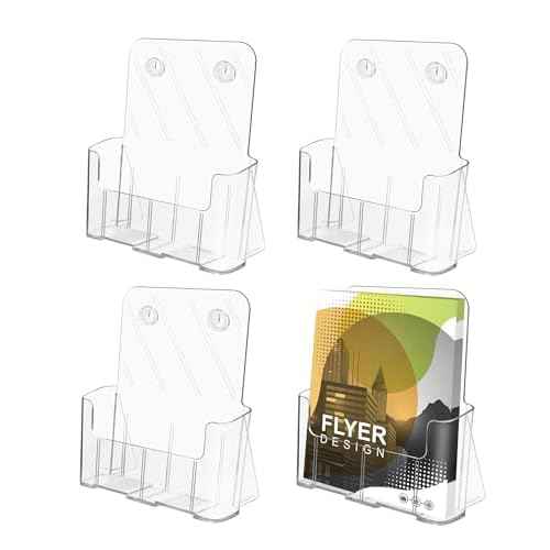 Acrylic Brochure Holder, 4 Packs Brochure Holder 8.5 x 11, Flyer Holder for Business, Clear Brochure Display Stand for Pamphlet Paper Literature Document Magazine Menu, Table Desk Wall Mount