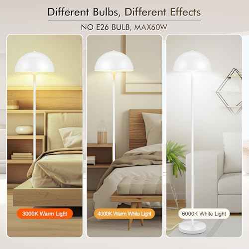 Floor Lamp, Industrial White Floor Lamps for Living Room, 65.6in Standing Lamp, Retro Mushroom Dome Shade, Whole Metal, E26 Socket, Mid Century Modern Floor Lamp for Bedroom/Office,No Bulb