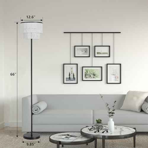 2 Light Black Boho Floor Lamp with 2-Tier Tassels/Fringe Lampshade,66" Tall Mid Century Standing Bedroom Lamp,Soft Lighting Nursery Floor Lamp for Bedroom Livingroom