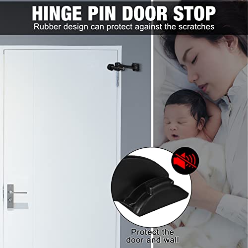 Chumia 48 Pieces Hinge Pin Door Stops Satin Brushed Door Stopper Adjustable Heavy Duty Hinge Wall Protector with Rubber Bumper Tips (Black)