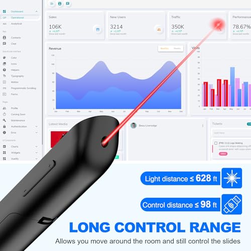 DinoFire Black USB-C Wireless Presentation Remote Clicker with Red Pointer for Mac & PC