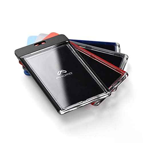 Phomo Aluminum ID Badge Holder/Wallet with Metal Clip and Badge Lanyard, Heavy Duty Vertical Transparent Hard Acrylic ID Card Holder. (Holds 1to 3 Cards) (White, 5-pcs)