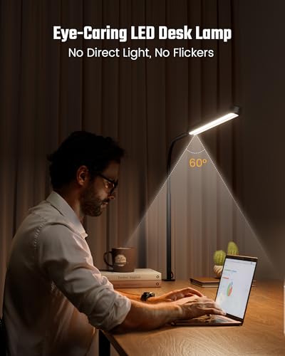 SUPERDANNY Black Clamp Mount Eye-Caring LED Desk Lamp - Adjustable, Dimmable Office Light