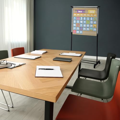 Black Adjustable Pocket Chart Stand with Wheels for Classroom & Organization