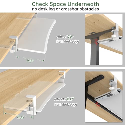 Extra Large Keyboard Tray Under Desk - Slide Out with Sturdy C-Clip Mount System, 31.5" (35.8" Including Clamps) x 11.8" Put-Out Keyboard Tray Computer Drawer for Ergonomic Typing, White